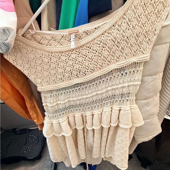 Free People Tops - Free People Cream Crochet Ruffled Knit Tank